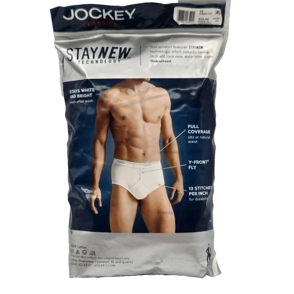 Jockey Classics Stay New Technology Full-Rise‎ Briefs Size 36 QTY 4 BRAND NEW